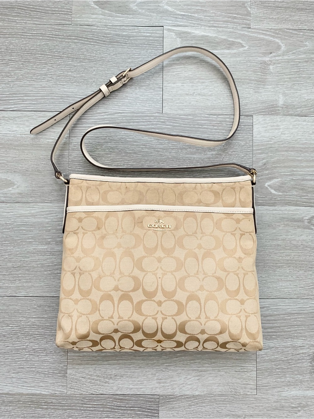 Coach Tan White Monogram Signature File Crossbody Bag - Picture 10 of 10